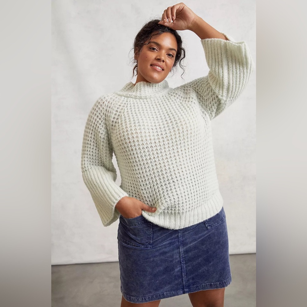 NWT Anthropologie Maeve Dionne Bell-Sleeved Sweater Plus Size 1X Mint Green - Picture 8 of 12
